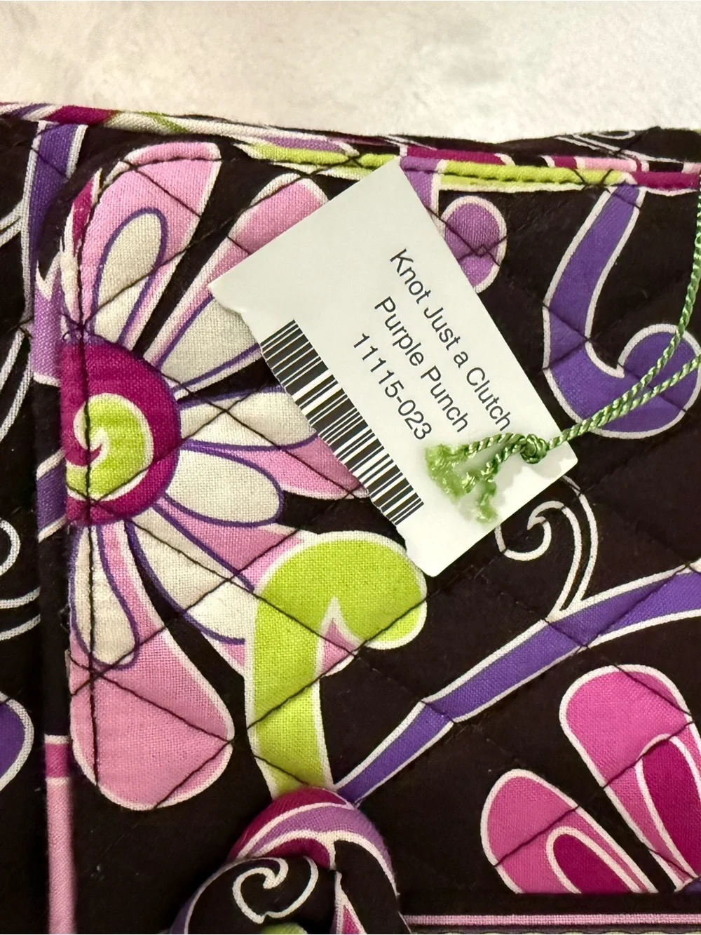 Vera Bradley Black Floral Quilted Wristlet with Pink and Green Accents